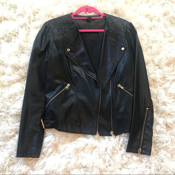 Jackets & Coats Faux Leather Jacket With Gold Studs And Zippers